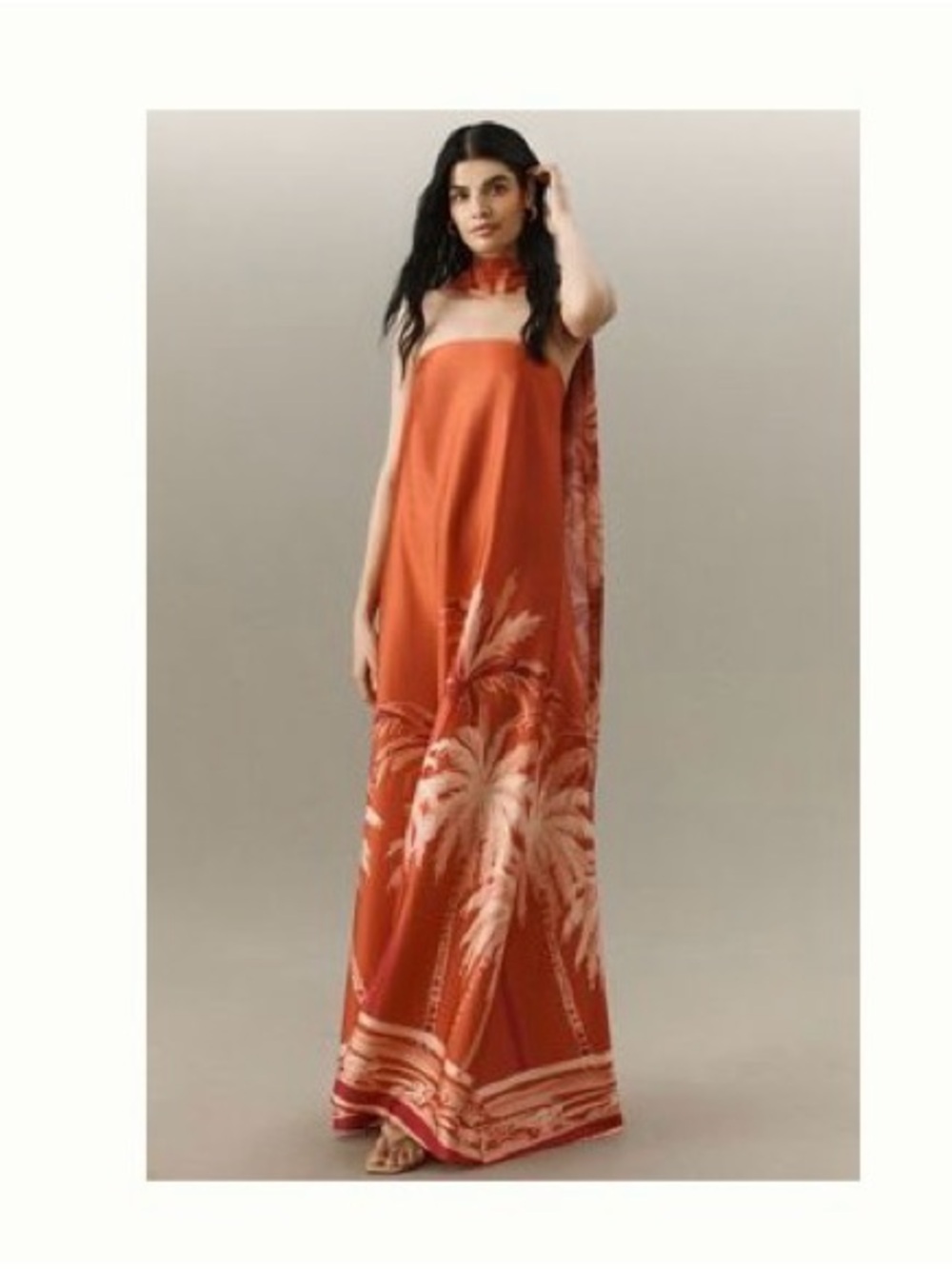 NWT Diarrabulu formal elegant Palm-Print Strapless Maxi Dress with scarf